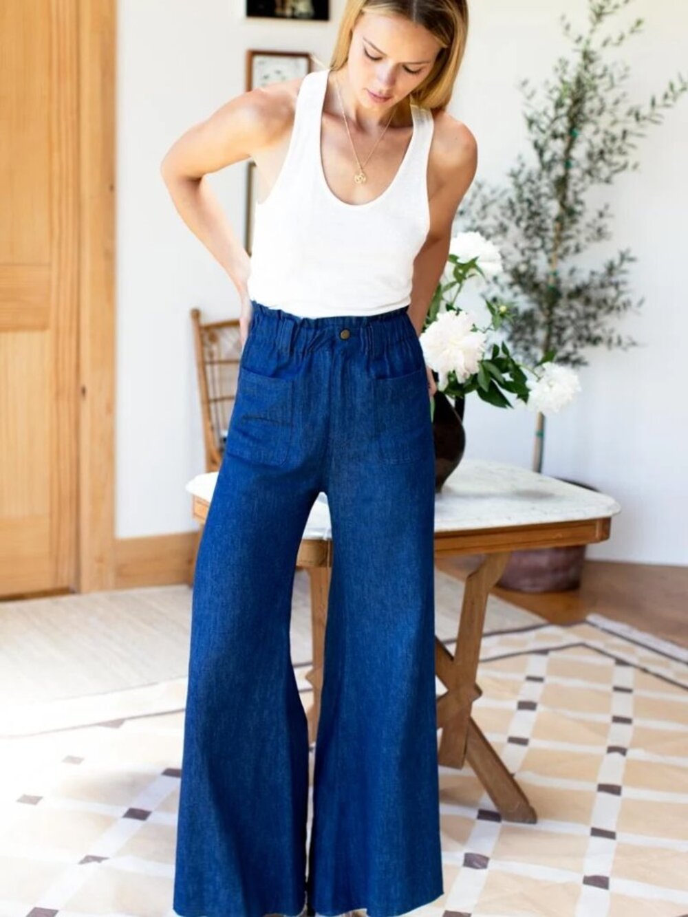 Emerson Fry Deep Indigo Denim wide leg jeans- lightweight